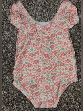 Carter's Coral Floral Girls One-Piece Bodysuit with Bow